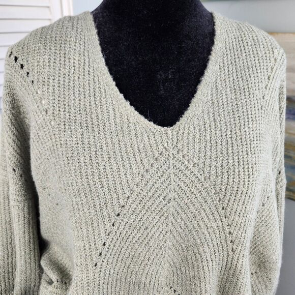 Pinque Design Studio Chenille Sweater Sage Green V-Neck Criss Cross Back Large - Picture 2 of 8
